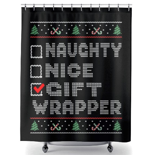 Naughty Nice Gift-Wrapper, Matching Christmas Shower Curtains