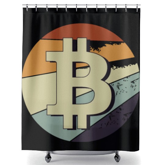Bitcoin logo retro cryptocurrency btc blockchain Shower Curtains