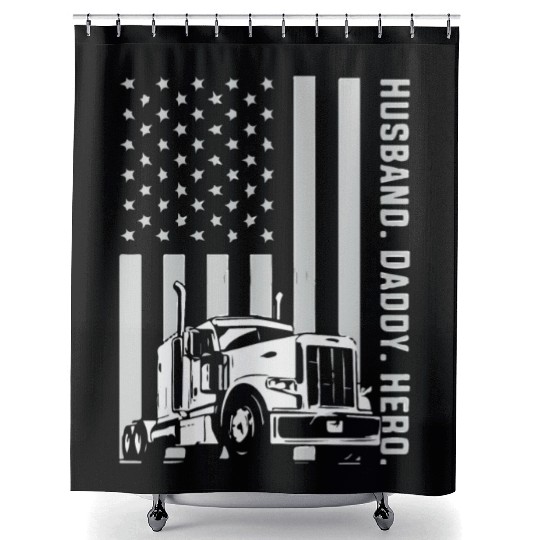 Patriotic Trucker Dad Truck Driver Shower Curtains