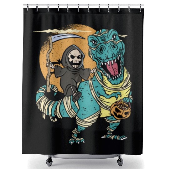 Creepy Grim Reaper Mummysaurus Trex For A Trick Or Shower Curtains