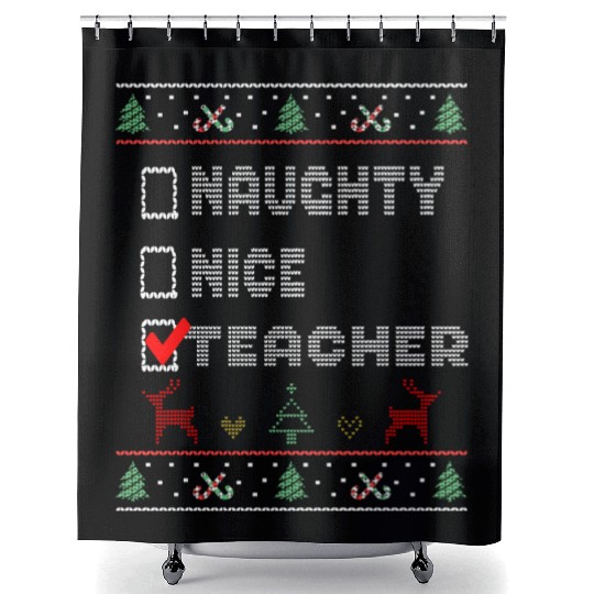 Naughty Nice Teacher, Matching Christmas Group Shower Curtains