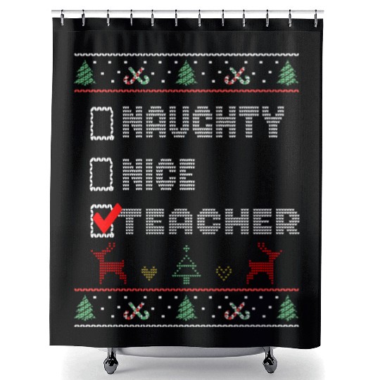 Naughty Nice Teacher, Matching Christmas Group Shower Curtains
