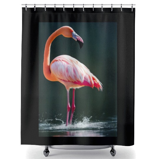 Flamingo in a lake with water splashes Shower Curtains