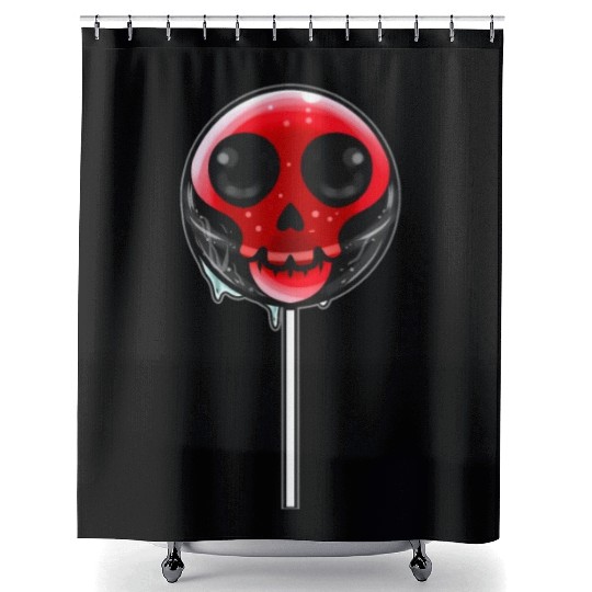 Red Skull Lollipop Trick Or Treat Halloween Shower Curtains