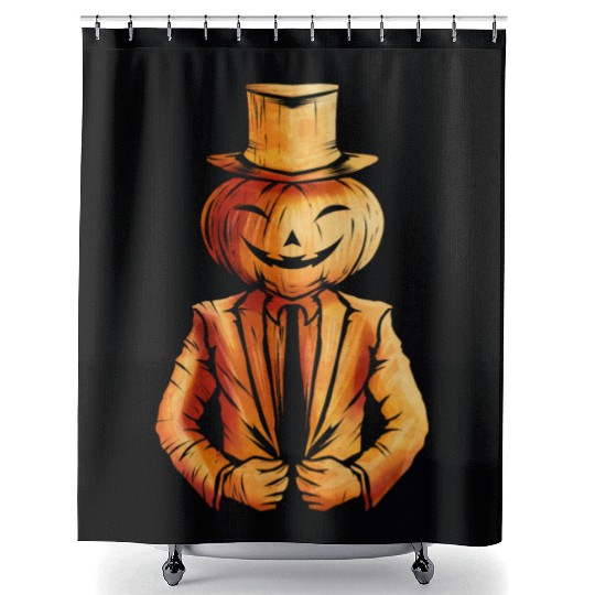 Realistic Jack O Lantern Pumpkin Man In Suit Shower Curtains
