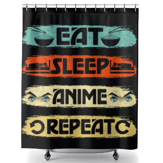 Eat Sleep Anime Repeat Ramen Kawaii Japanese Shower Curtains