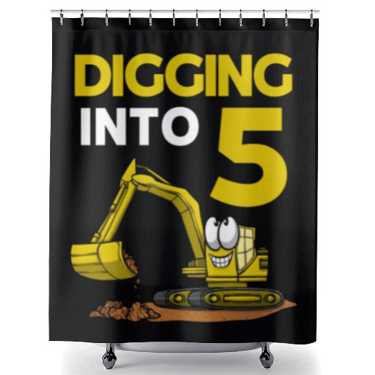 Excavator Driver Digging Into 5 Birthday Excavator Shower Curtains