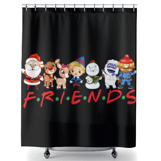 Christmas Friends Santa Rudolph Snowman Family Shower Curtains