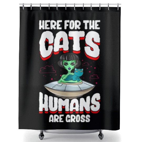 Alien Cat Abductor Halloween Humorous Trick Shower Curtains