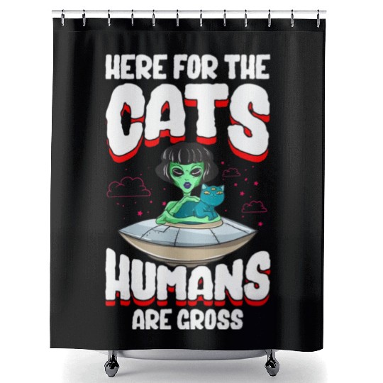 Alien Cat Abductor Halloween Humorous Trick Shower Curtains