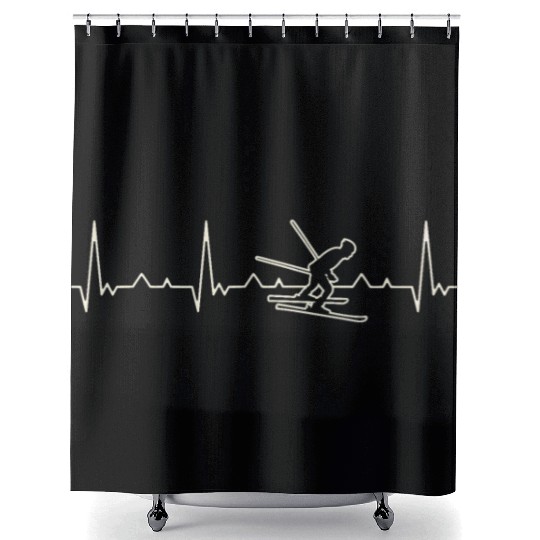 Cross Country Skiing. Heart. Love. EKG. Pulse. Shower Curtains