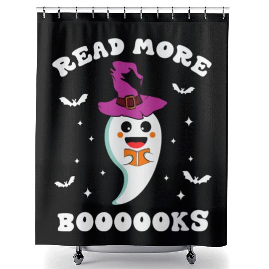 Cute Ghost Read More Books Funny Teacher halloween Shower Curtains