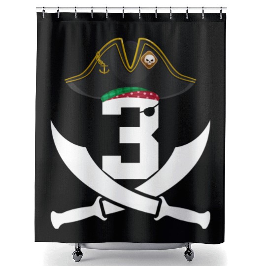 Number 3 Pirate Boys 3 Year Old Fun 3rd Birthday Shower Curtains