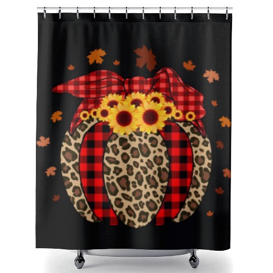 Pumpkin Jack O' Lantern Leopard Plaid Halloween Shower Curtains