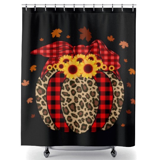 Pumpkin Jack O' Lantern Leopard Plaid Halloween Shower Curtains