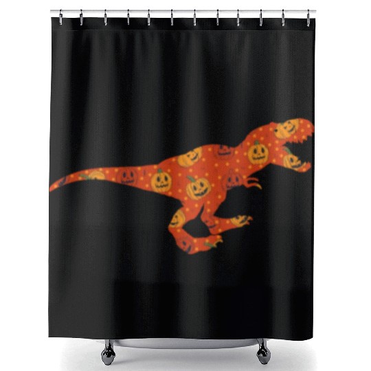 Dinosaur Pumpkin Head Jack O' Lantern Halloween Shower Curtains