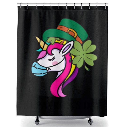 Toddler Girls St Patricks Day Rainbow Unicorn Face Shower Curtains
