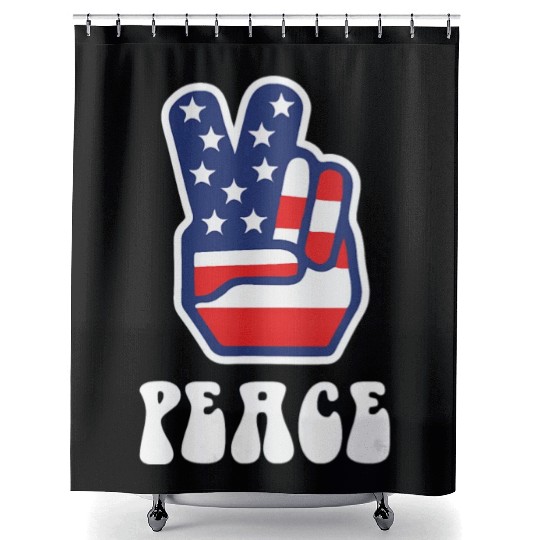 Womens Peace Sign US Flag Stars Stripes Hippie Shower Curtains