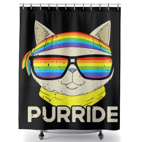 Purride Cat Pride Ally LGBT Community Rainbow Shower Curtains