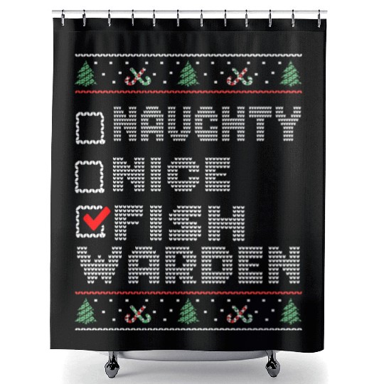 Naughty Nice Fish Warden, Matching Christmas Shower Curtains