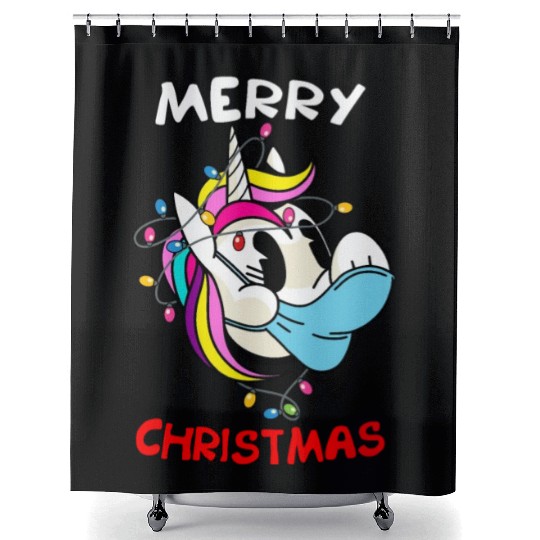 Unicorn In Mask Shower Curtains unicorn face Merry Christmas
