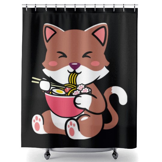 womens kawaii cat ramen anime neko teen boys girls Shower Curtains