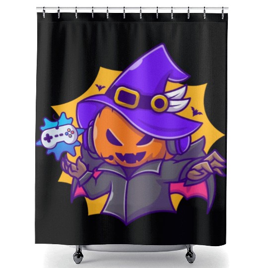Gamer witches pumpkin vampire - halloween Shower Curtains