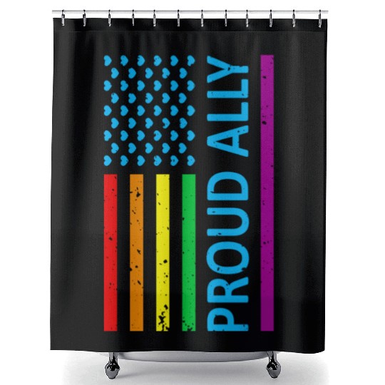 Proud Ally LGBT Supporter Gay Pride Rainbow Flag Shower Curtains