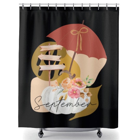 Fall September white pumpkin abstract Shower Curtains