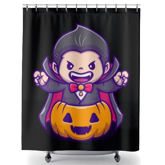 Vampire In A Creep Pumpkin - Halloween Shower Curtains