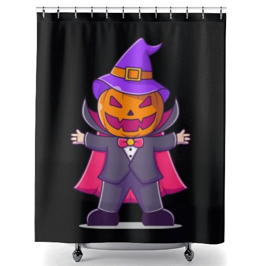 Vampire With Pumpkin Head - Halloween Shower Curtains