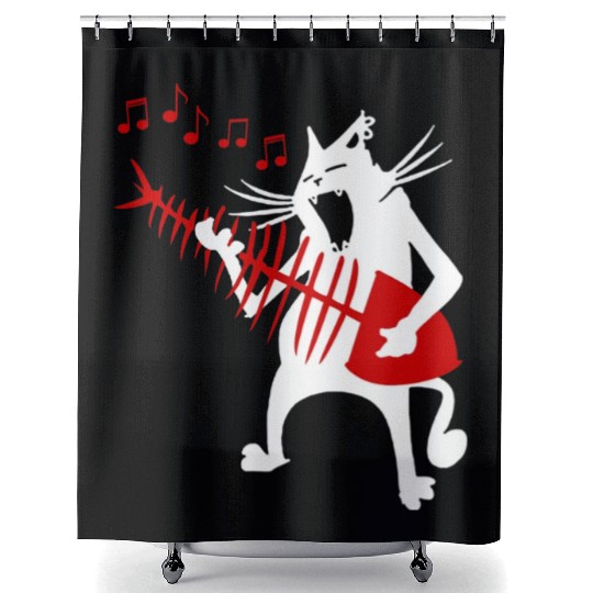 Cat Playing Guitar Music Lover Rock Roll Christmas Shower Curtains