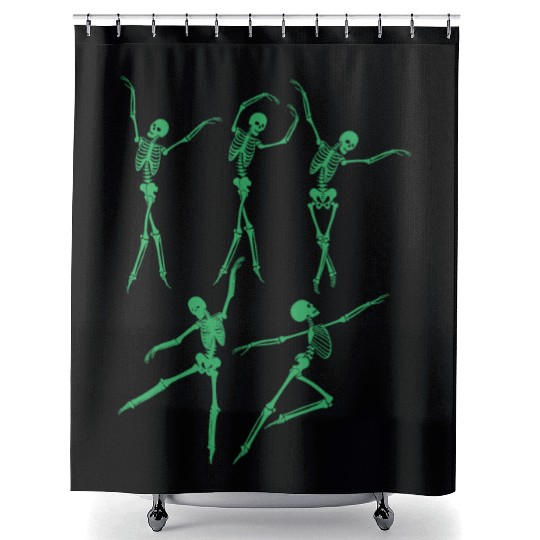 Green Dancing Skeleton Shower Curtains