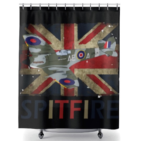 Spitfire WW2 Fighter Aircraft Airplane Union Jack Shower Curtains