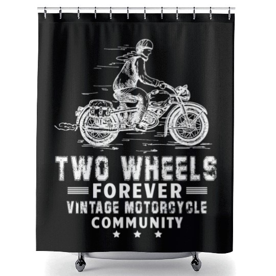 Two Wheels forever Vintage Motorcycle Community Shower Curtains