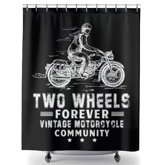 Two Wheels forever Vintage Motorcycle Community Shower Curtains