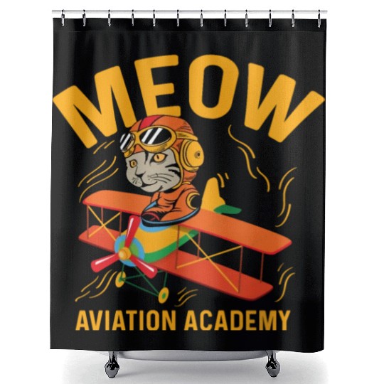 Meow Aviation Academy Co-Pilot Gift Shower Curtains