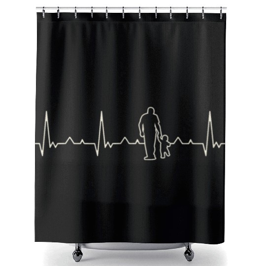 Father Walking with Toddler Dad. Heart. Love. EKG Shower Curtains