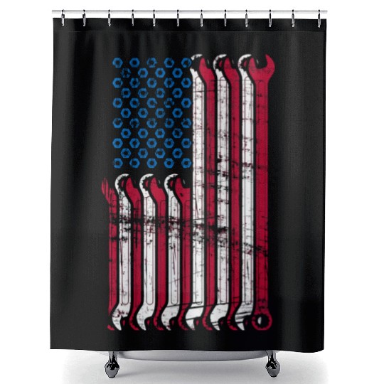 American Flag Mechanic Combination Wrenches Shower Curtains