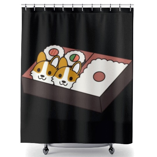 Sushi Bento Box Corgi Shower Curtains
