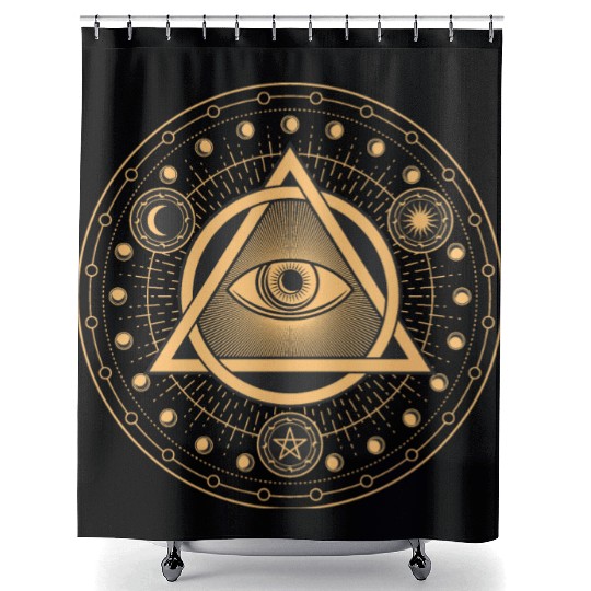 Rune Alchemy Circle with All Seeing Witchcraft Eye Shower Curtains