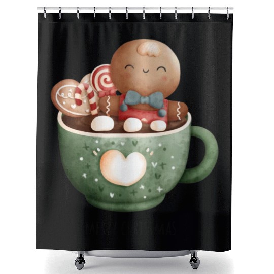 Christmas Gingerbread Graphic Shower Curtains
