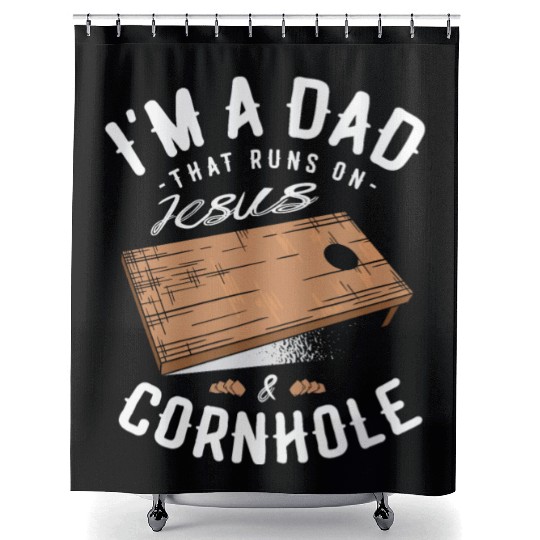 A Dad That Runs On Jesus And Cornhole Christian Shower Curtains