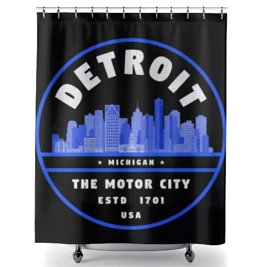 Detroit Skyline Badge Shower Curtains