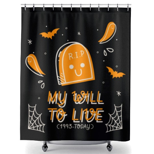 My will to live 1993 today halloween tombstone fun Shower Curtains