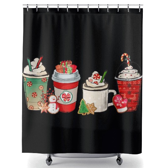 Merry Christmas Coffee Snowman Latte Peppermint Shower Curtains