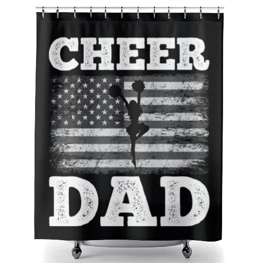 Cheer Dad American Flag Vintage Funny Cheerleader Shower Curtains