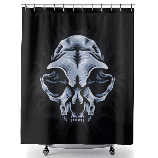 Cat Skull Bursting out gray scale oddities Shower Curtains