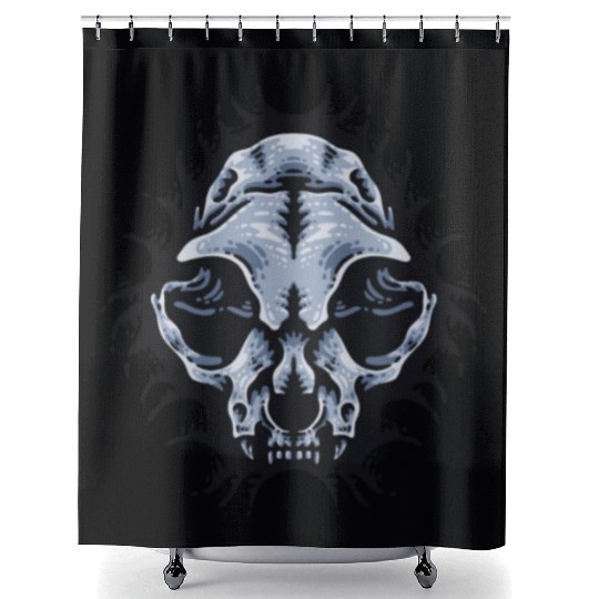 Cat Skull Bursting out gray scale oddities Shower Curtains