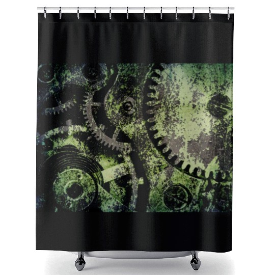 Clock Mechanism Copper Oxide Steampunk Abstract Shower Curtains